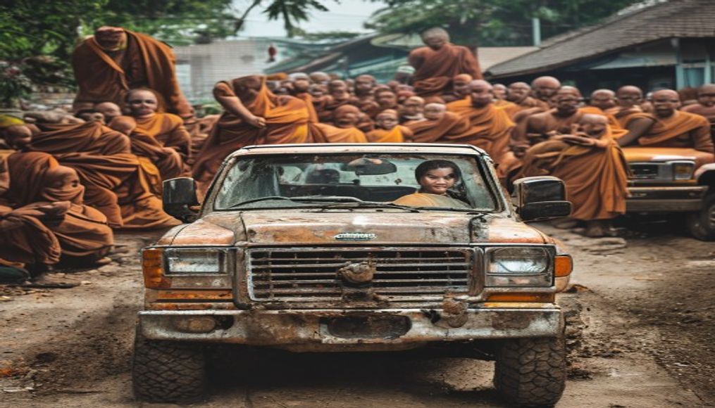 11-year-old boy driving pickup truck crashes into group of Thai monks, killing 9 — editorial image