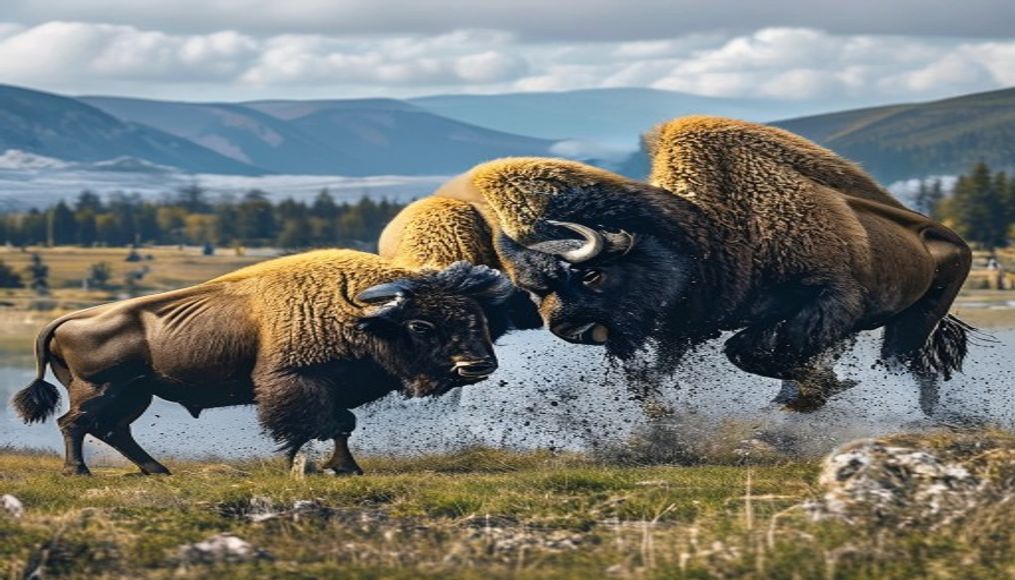 Bison rams grandfather in Yellowstone Park, knocking him metres into the air — editorial image