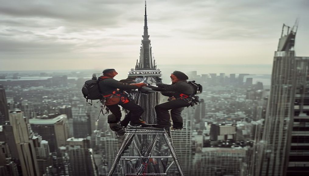 Climber couple arrested after scaling Empire State Building antenna for apparent marriage proposal — editorial image
