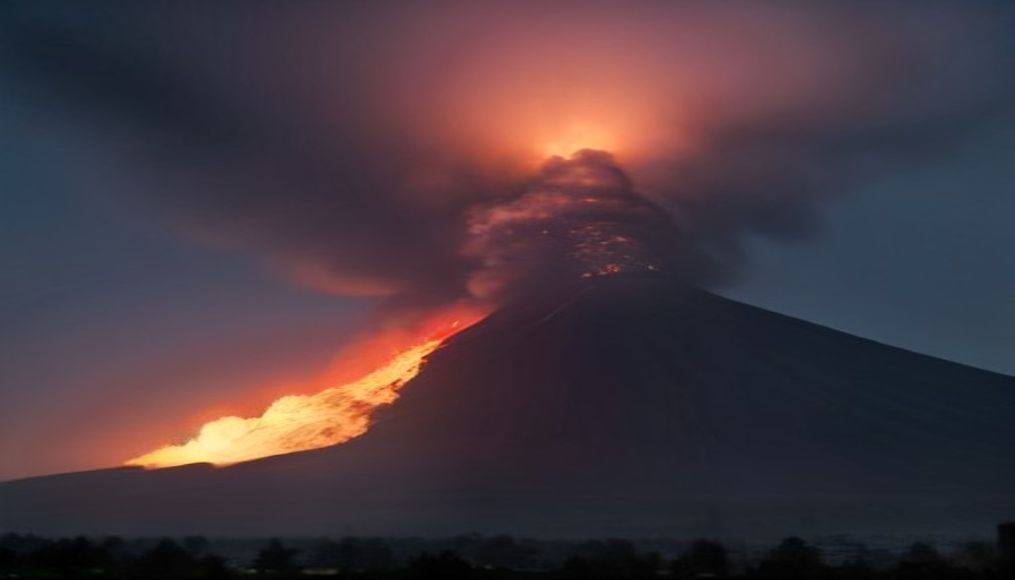 Guatemala volcano eruption sends lava spewing into the air — editorial image
