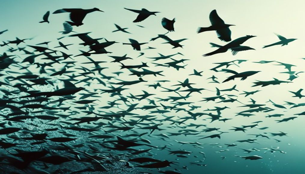How do flocking birds and schools of fish move? — editorial image