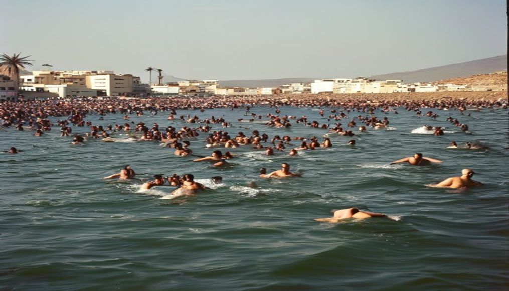 Hundreds of migrants swim from Morocco to Spanish enclave of Ceuta — editorial image