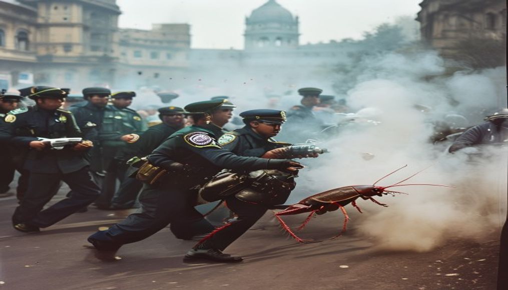 India police use tear gas to stop march on Parliament by Cockroach movement supporters — editorial image