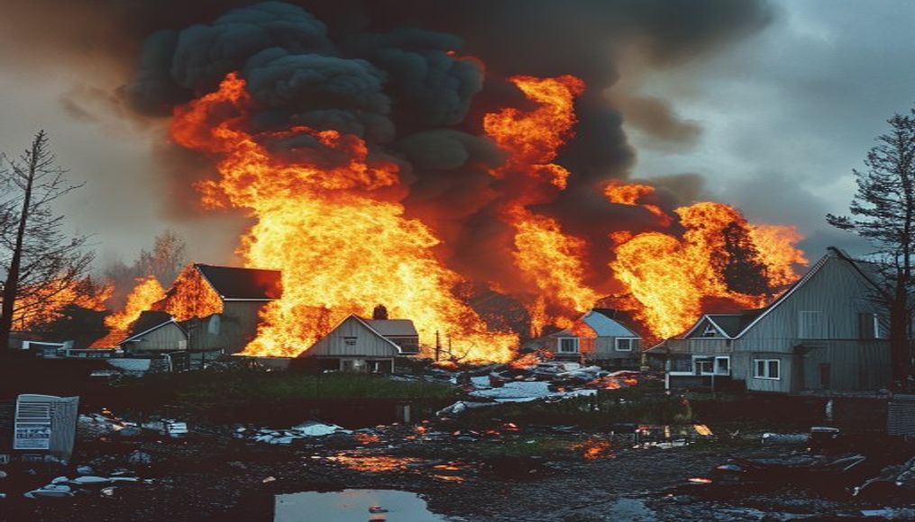 Massive fire becomes Norway's largest in modern times after destroying more than 100 homes — editorial image