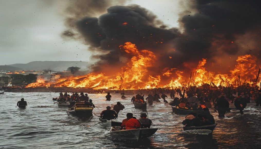 More than 200,000 people flee raging wildfires in France and Spain, some escaping by boat — editorial image