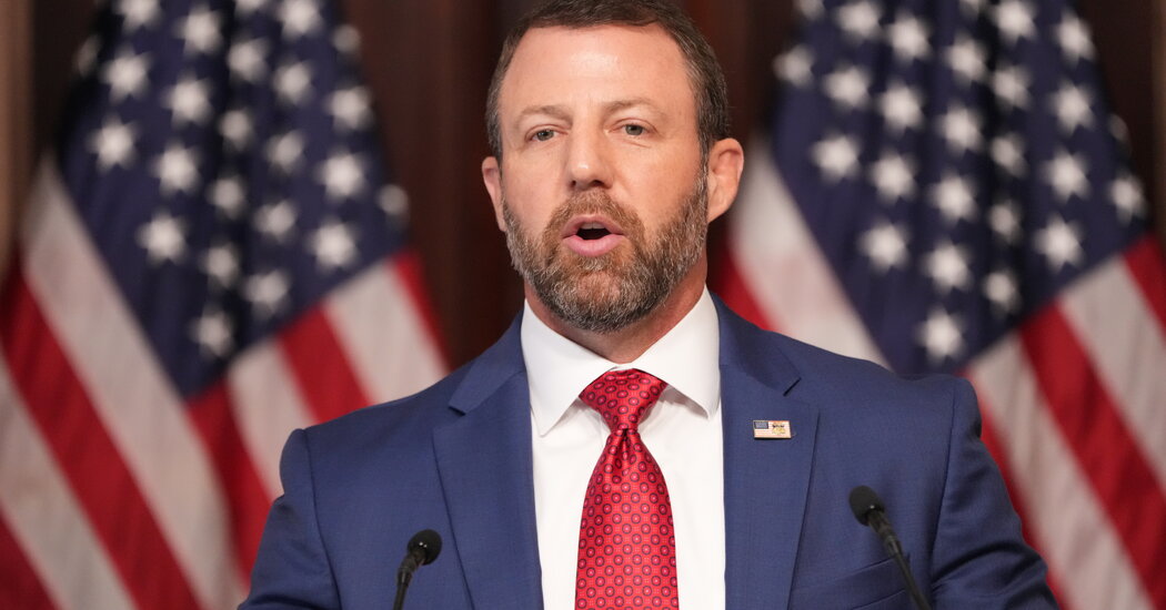 Mullin pushes states to comply with election demands, echoing Trump's claims about midterm risks — editorial image