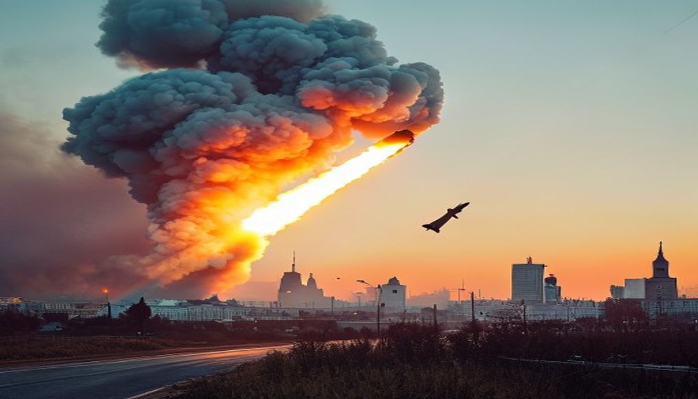 Russia launches major ballistic missile attack on Ukrainian cities — editorial image