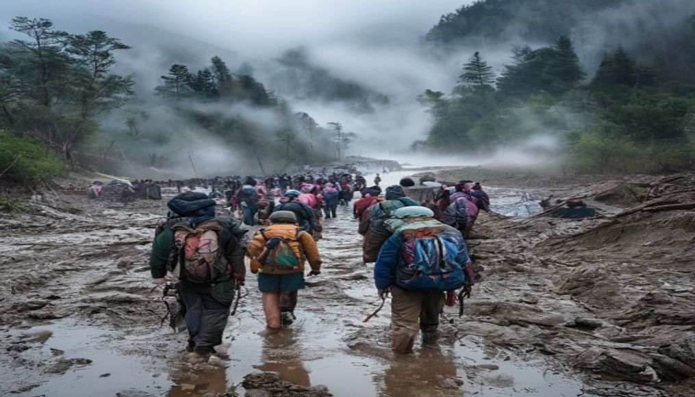Stranded tourists evacuated from China's famed Jiuzhaigou World Heritage site after mudslides, heavy rain — editorial image