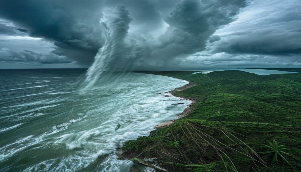 Super Typhoon Bavi makes landfall on US Pacific islands with huge wind gusts — editorial image