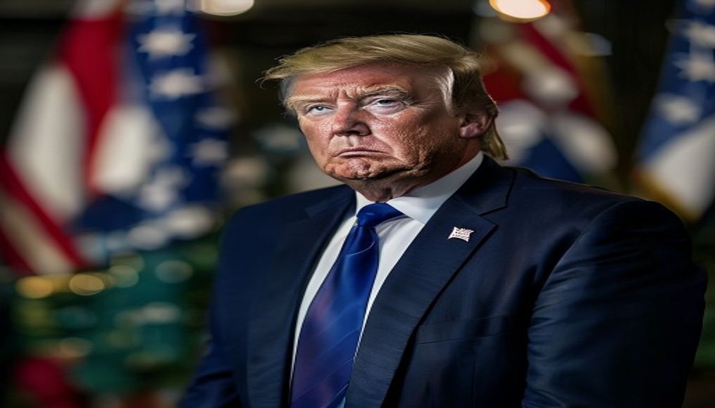 Trump drifts into campaign topics while addressing defense technology gathering — editorial image