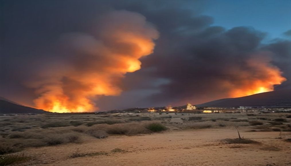 Two dead and hundreds evacuated as twin fires break out on Greek island — editorial image
