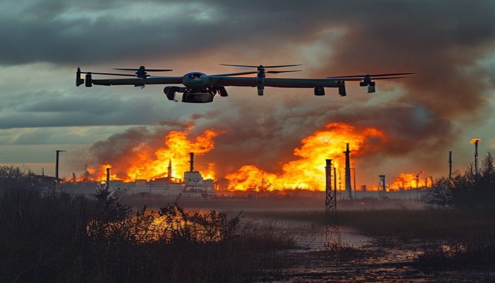 Ukraine’s drone set another Russian oil refinery ablaze as Putin admits fuel shortages — editorial image
