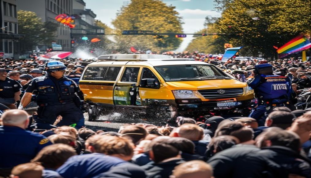 Van slams into crowd at Berlin Pride festival, killing 1 and injuring 16, as police identify suspect — editorial image