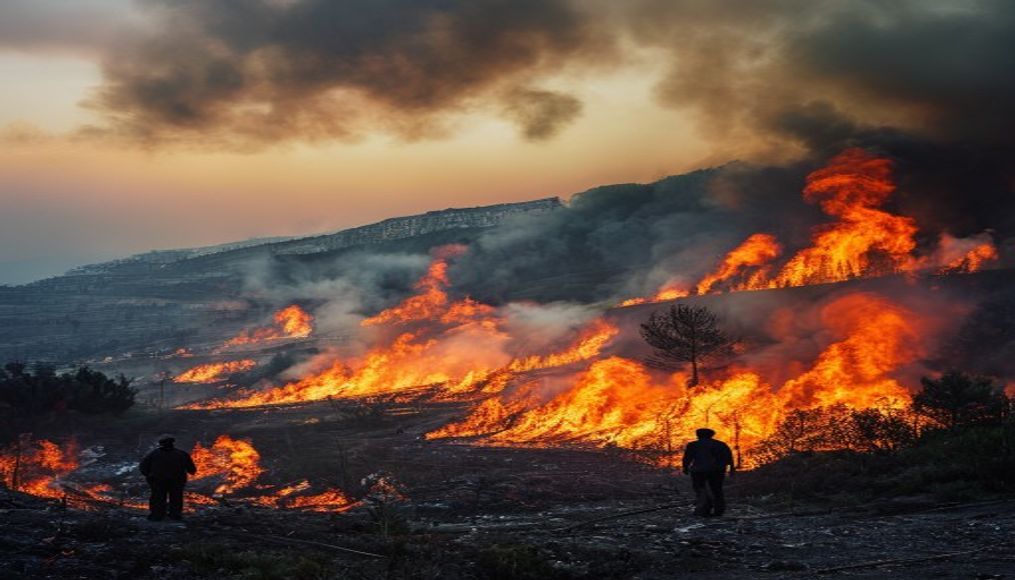 Wildfires rage in Portugal, Greece and Spain while Greek authorities warn of toxic smoke — editorial image